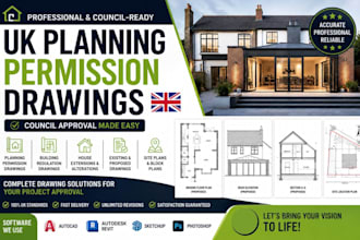 create UK planning permission building regulation drawings for council approval