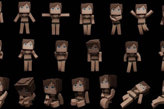create 3d minecraft character, blockbench assets, 3d voxel art for unity and ue5