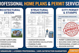 residential architectural, structural city permit approval stamped plans USA