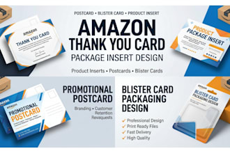 design amazon thank you card, product and package insert, postcard, blister card