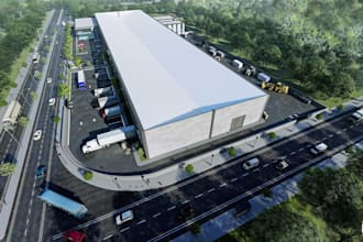 design 3d warehouse factory facility, factory layout, storage area, loading pack