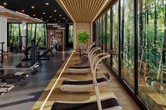 equipment space planning for commercial gym,yoga studio, sport facilities render
