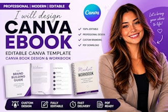 design canva ebook, editable canva template canva book design and workbook