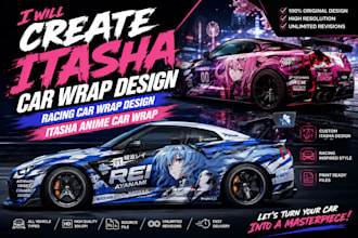 create itasha car wrap design, racing car wrap design, itasha anime car wrap