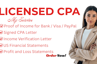 provide cpa notary comfort letter, ownership letter, profit and loss statement