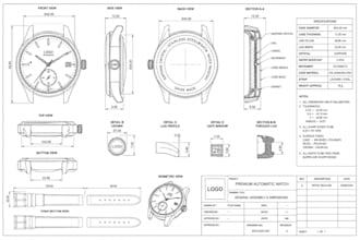 create watch cad design, cnc ready, product design and technical drawing