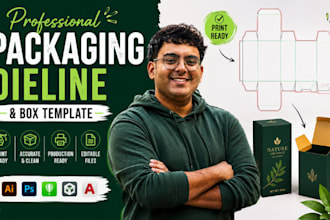 design packaging dieline, box template, print ready packaging technical drawing