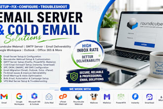 setup,troubleshoot email server, roundcube webmail, SMTP, cold email system