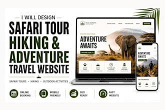 design safari tour, hiking, and outdoor activity, adventure travel website