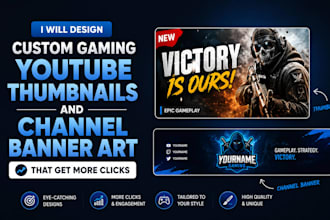 create gaming youtube thumbnail and professional channel art for content creator
