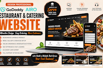 design restaurant godaddy website, catering business website reservation website