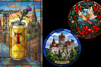 design stained glass art illustration mosaic logo for windows, book cover design