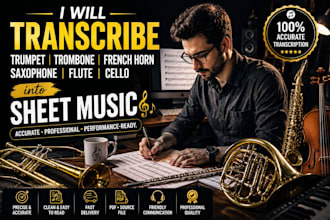 transcribe trumpet trombone frenchhorn saxophone flute cello into pro sheet musi
