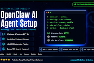 setup openclaw ai agent zoho  kimi whatsapp n8n cerebra docker obsidian on vps