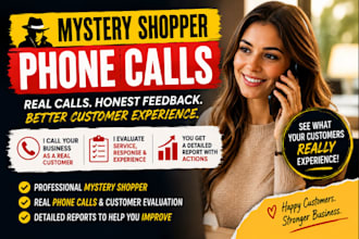 be your mystery shopper, provide phone calls and customer service report