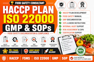 give authentic haccp plan, sops, gmp, iso 22000 food safety documentation