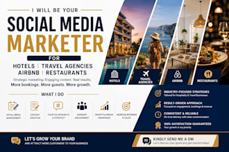 be your social media marketer for hotel travel agency airbnb and resturant