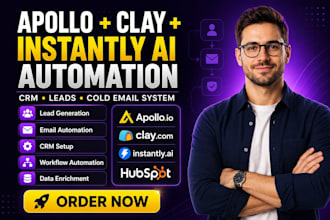 setup apollo io, clay com, instantly ai, hubspot crm, zoho, n8n, zapier workflow