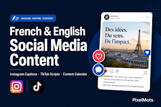 write french and english social media captions and scripts for brands