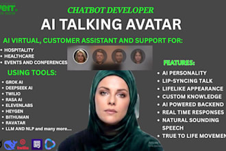develop smart ai talking avatar for chatbot, web app, product demo using grok ai
