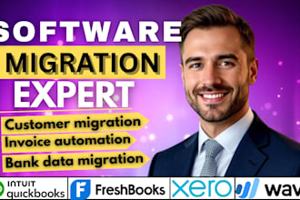 do data migration on quickbooks onine, odoo, freshbooks,, wave, xero, sage 50