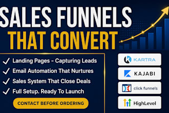 build sales funnel and landing pages in kartra, kajabi, clickfunnel, gohighlevel