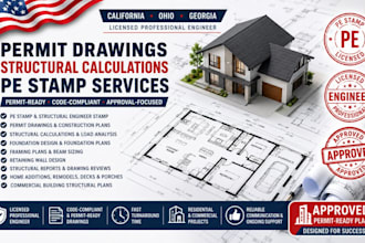 provide permit drawings with licensed engineer stamp california,ohio, georgia