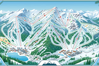 design ski resort trail map, piste map illustration mountain map, tourism map