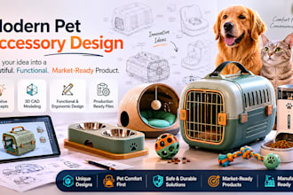 design modern pet accessories including cages, toys, and feeders