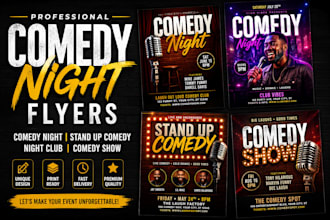 design comedy night flyers, comedy show posters, and club event flyers