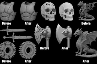 do stl file repair, file fix, custom modification, stl remesh for 3d printing
