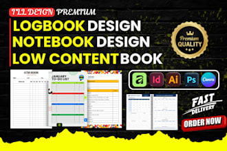 design custom logbook planner, notebook tracker, low content book, diary design