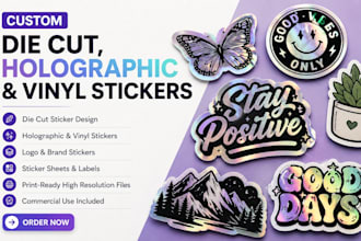 create die cut holographic vinyl stickers for brands and businesses