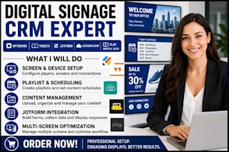 setup digital signage CRM optisigns yodeck jotform screencloud play digital sign