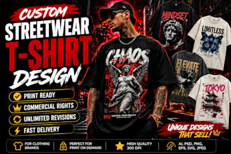 create custom streetwear t shirt design and graphic design