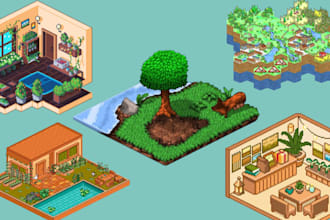 create isometric pixel art, pixel game art, tileset and retro 2d game assets