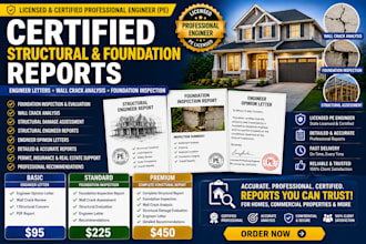 deliver foundation inspection reports, structural engineer letters wall crack