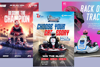 design a go kart race flyer, event poster, and social media flyer in 24h