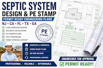 design septic system plans with pe stamp for nj, ca, fl, tx, and ga permits