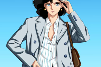 create retro 80s 90s anime character illustration