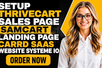 setup thrivecart sales page samcart landing page carrd saas website systeme io