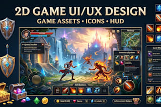 create 2d game ui ux, game assets, icons and hud design