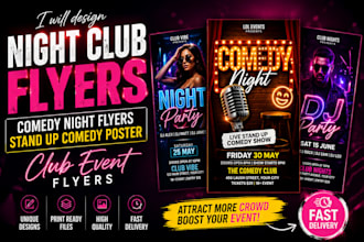 night club flyers, comedy night flyers, stand up comedy poster club event