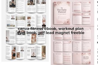 design canva fitness ebook, workout plan gym book, pdf lead magnet freebie