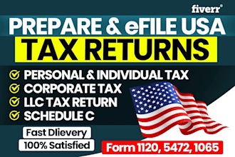 prepare USA tax return 1040, 1120, 1065, 1099, schedule c