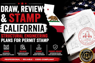 draw, review and stamp california structural engineering plans for permit stamp
