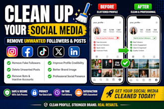 clean up unwanted followers and clean up posts from your social media