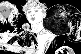 create custom black and white line art illustration