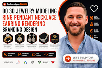 do 3d jewelry modeling ring pendant necklace earring rendering branding design
