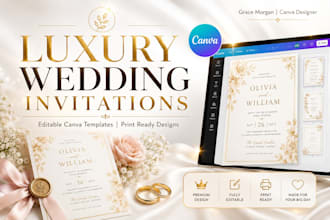 create luxury wedding invitation editable and wedding stationary suite in canva